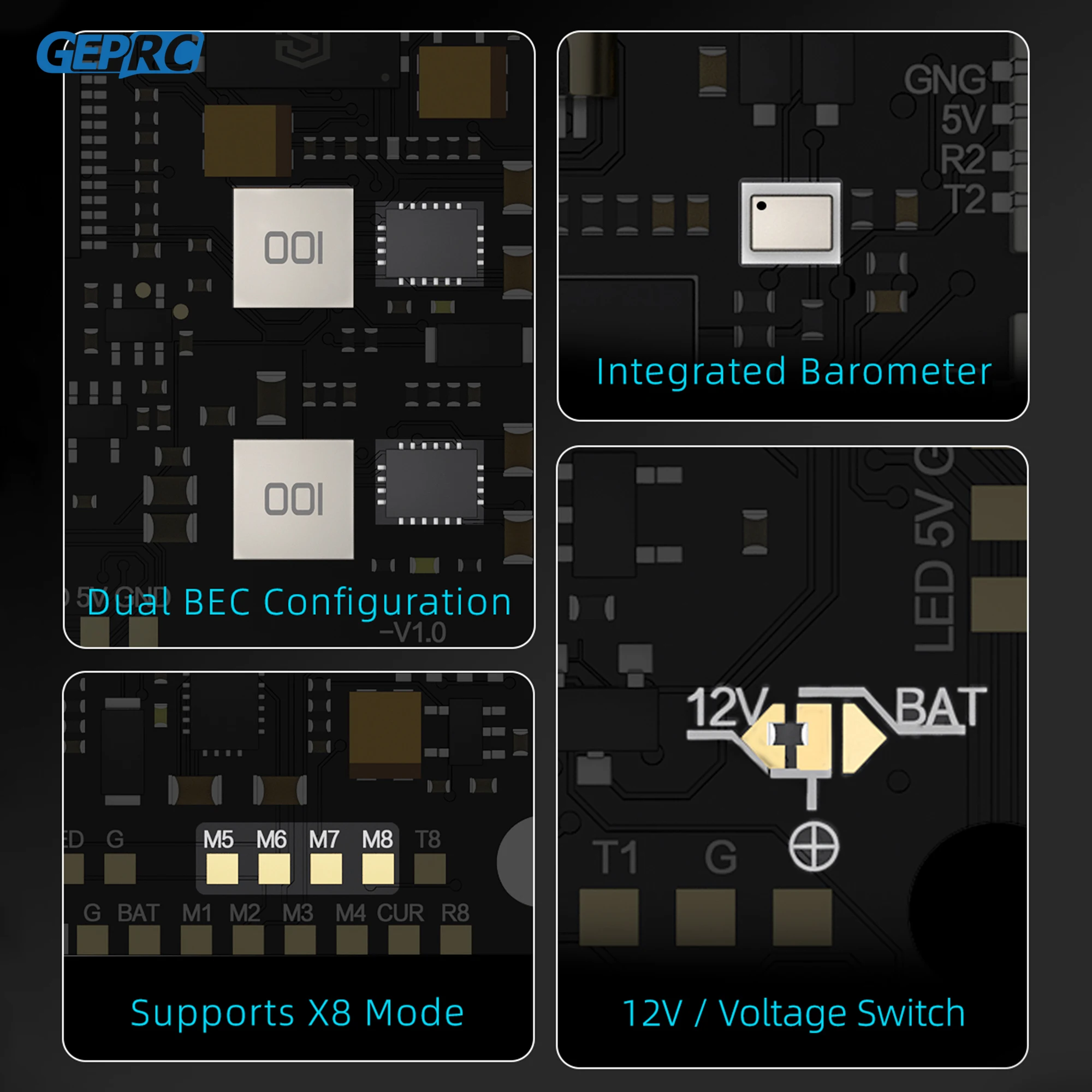 GEPRC TAKER H743 BT 8Bit 80A STACK 80A 4IN1 ESC Dual Gyro 512MB Black Box Data Analyze Record Flight Barometer Racing FPV Drone thumbnail 3