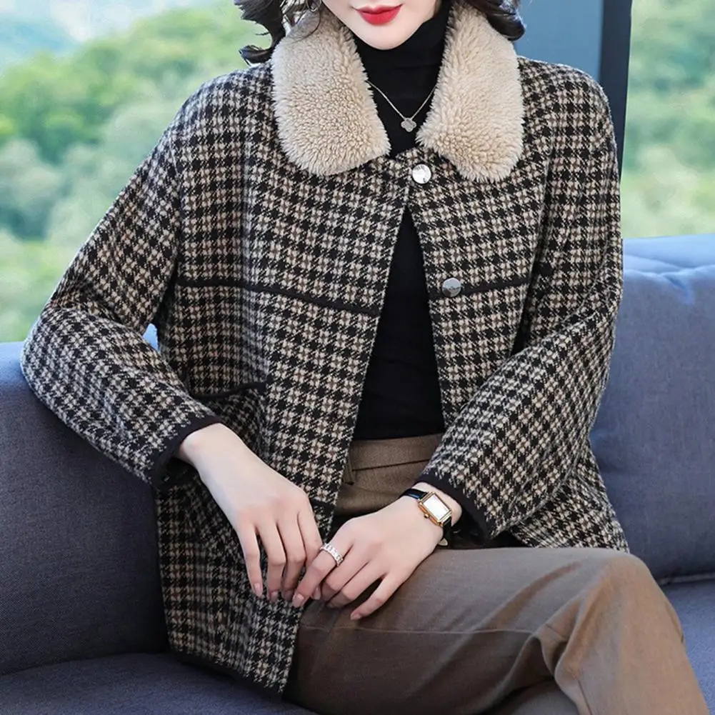 Women Coat Plush Vintage Plaid Coat Women's Warm Single-breasted Jacket with Lapel Double-sided Knit for Autumn Winter Women open front long sleeve winter coat double sided velvet solid color lapel single button women coat outerwear women coat jacket wi