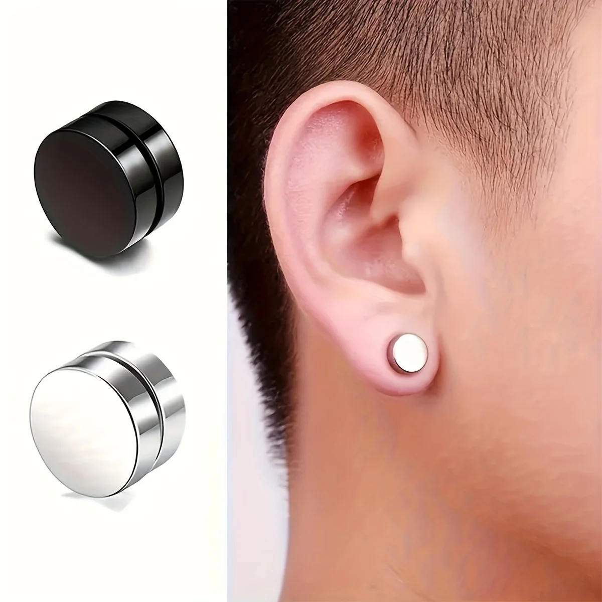 2pcs Unisex Fashion Stainless Steel Magnetic Cubic Zirconia Ear Clips Non-piercing Adjustable Clip-on for Men Women