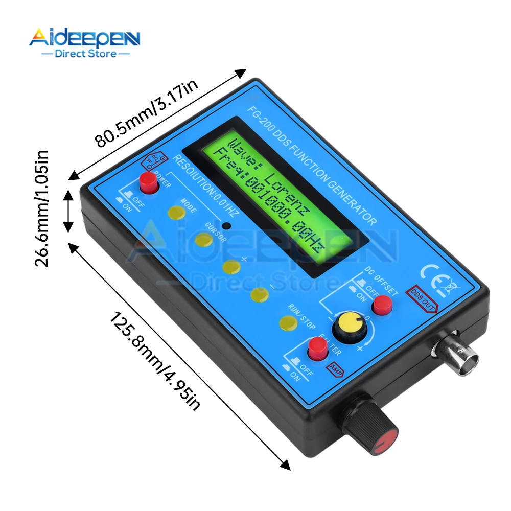 FG-200 Function Signal Generator Sine+Square+Triangle+Sawtooth Waveform Output 0.01Hz-500KHz Signal Generator Adjustable Module 3