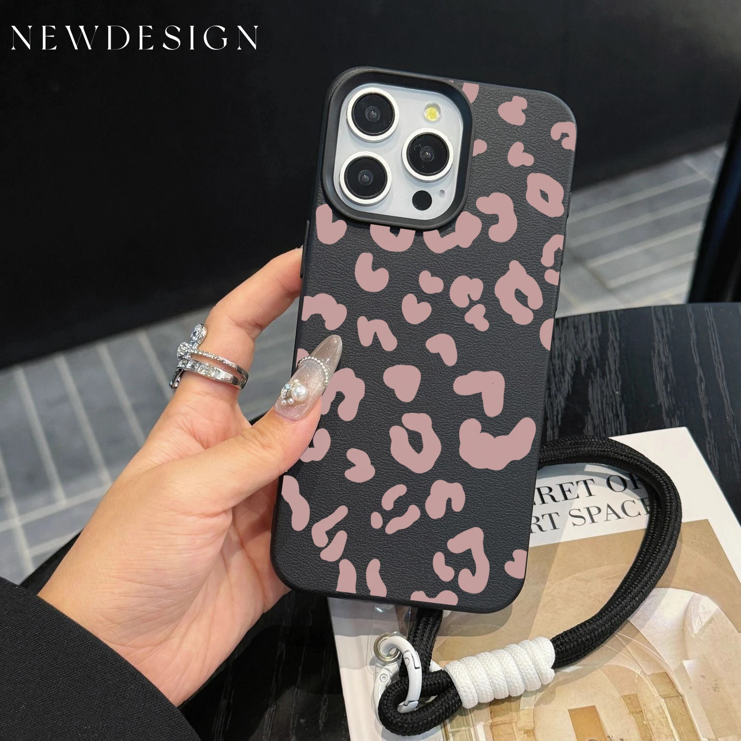 Stylish Retro Pink Leopard Print Phone Chain Lanyard Case - Shockproof Luxury Fashion Cover
