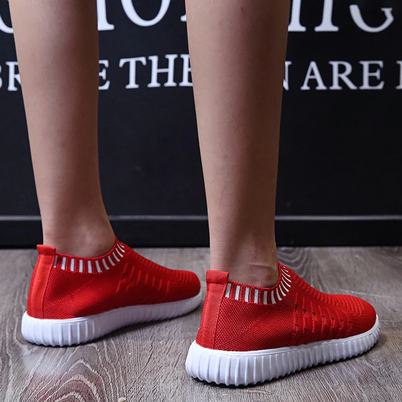 Rimocy Soft Bottom Knitting Sneakers Women Slip-on Breathable Mesh Flats Shoes Woman Non-slip Plus Size 43 Sock Shoes Platform cb5feb1b7314637725a2e7: Black|Blue|Gray|navy blue|Red|White