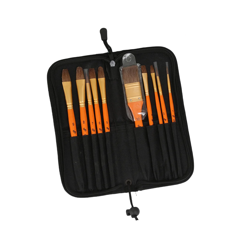 Synthetic wool brushes 10 with birch rods for use in gouache watercolor acrylic and oil brushes