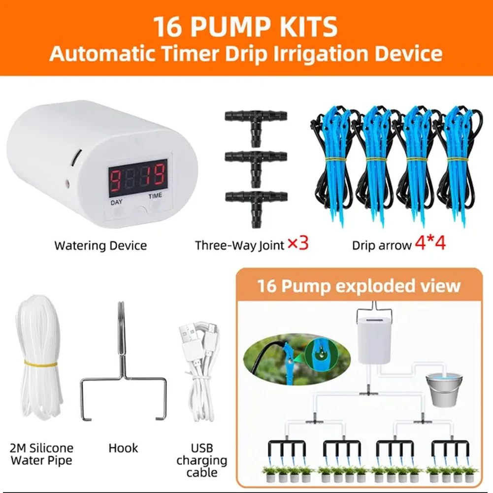 Automatic Plant Flower Watering Pump Home Sprinkler Drip Irrigation Device 2/8/16 Heads Pump Timer Garden Self-Watering Tool Kit