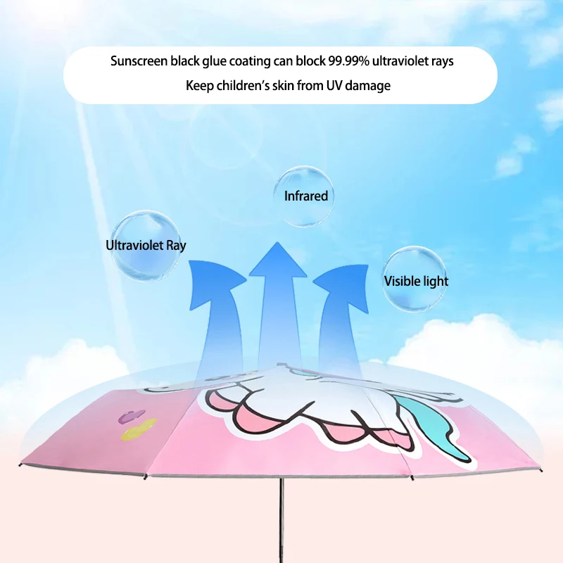 Folding Umbrella Cute Unicorn dinosaur Spaceship Little Tiger Fashion Sunscreen Umbrella Reflective stripe design