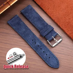 Premium Suede Leather Watch Strap - Vintage Brown, Beige, Black - 22mm (Blue)