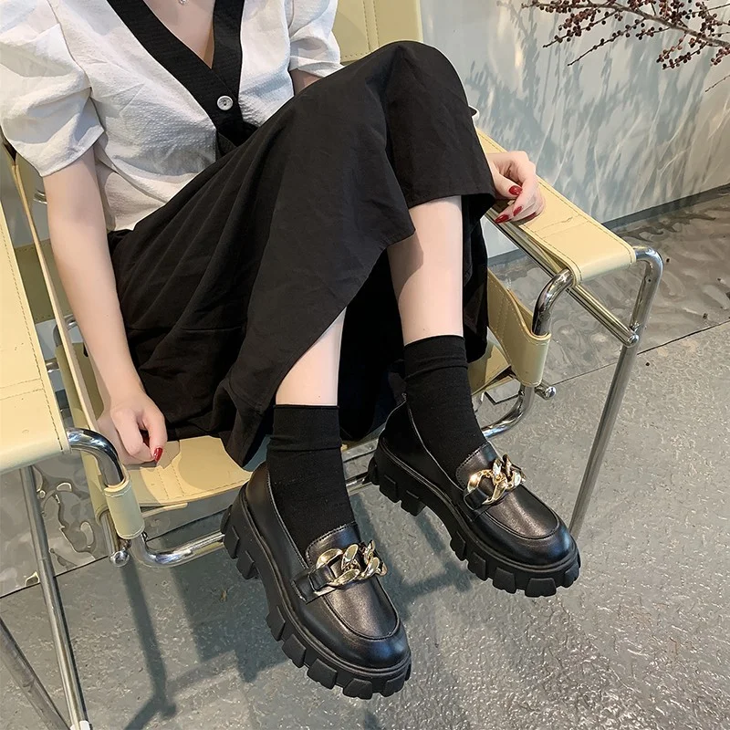 Women Spring Platform Flats Shoes Women Loafers Slip on Boat Shoes Metal Chain Designer Casual Leather Oxfords,women oxford shoes