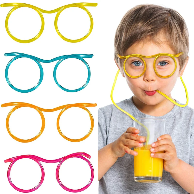 1-8 Pcs Straw Glasses Funny Soft PVC Glasses Flexible DIY Drinking Eyeglasses Straws Reusable Kids Brithday Party Bar Supplies