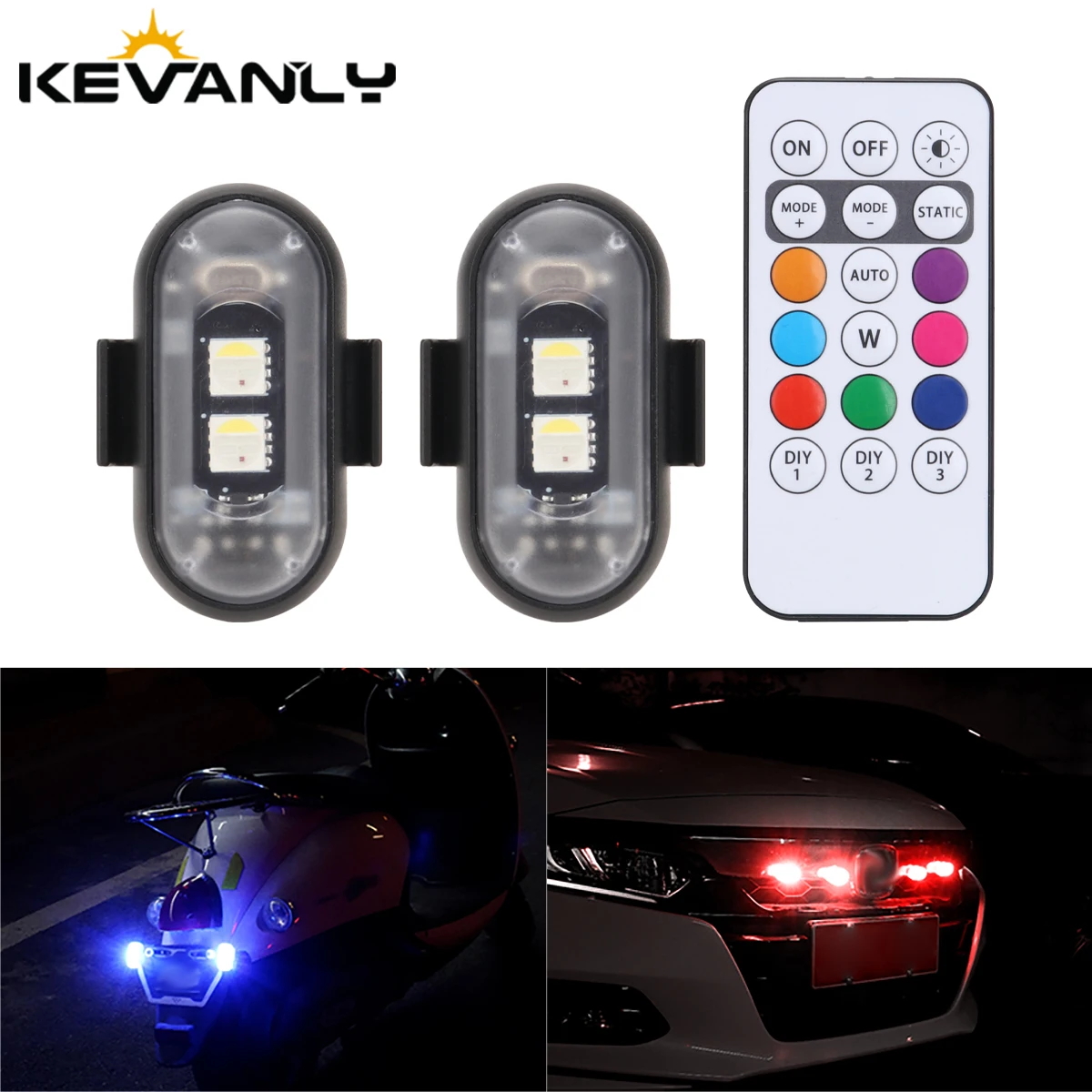 Strobe Light Car 8Color Remote Motorcycle Flash Led Anti-collision Warning Lamp Waterproof Wireless Remote Control for Car Bike