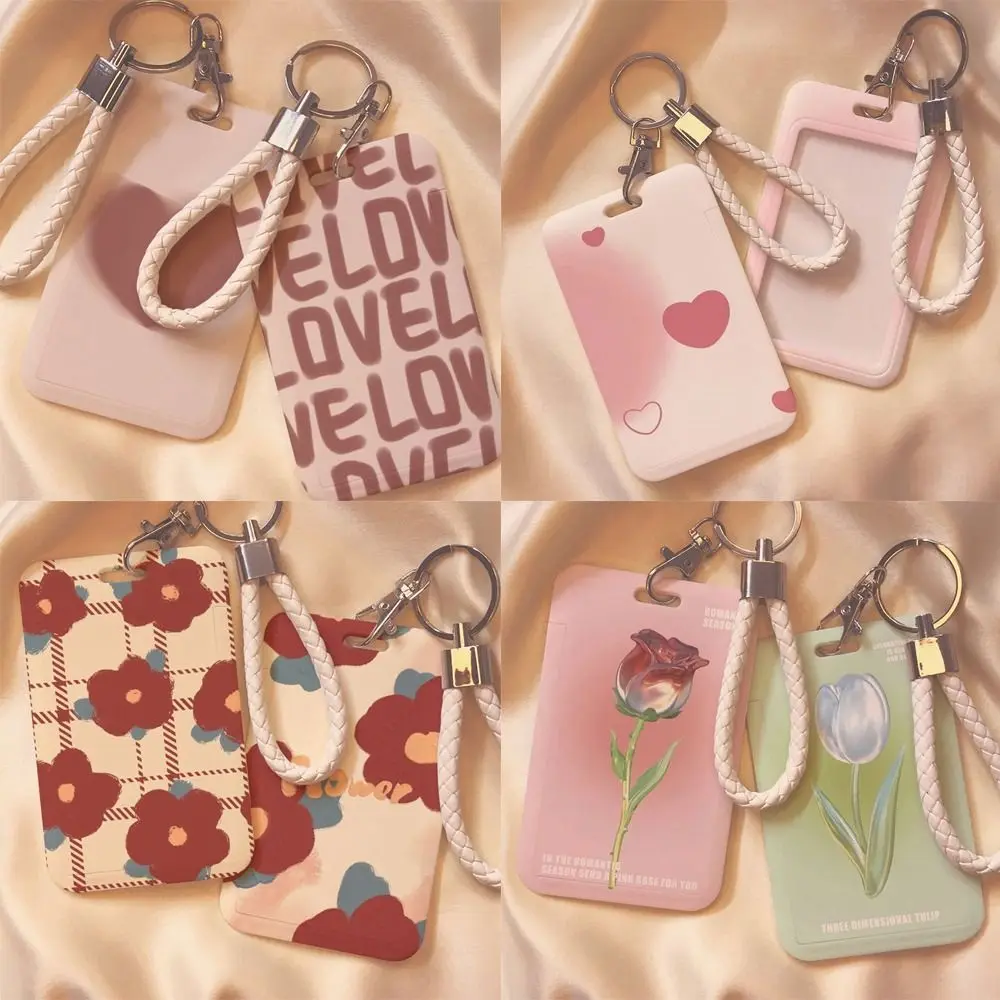 1pcs Women Men Red Flower Business Card Holder Cartoon Cute Pink Credit Card Holders Love Bank ID Holders Badge Cover Case
