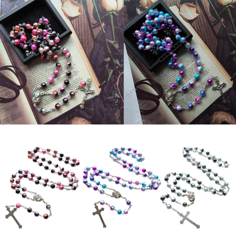 

Catholic Round Beads Rosary Necklace Crucifix Pendant Necklaces Charm Religious Prayer Gift for Men Women Jewelry DropShip