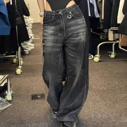 Vintage Black Barrel Jeans Wide Leg Pants Woman & Men High Waisted Loose Baggy Jeans Female Streetwear Y2K Pants Trousers