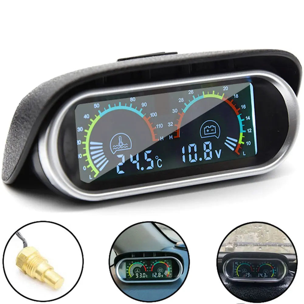 2 In 1 Water Temp Gauge+voltage Gauge Car Temperature Sensor 10mm