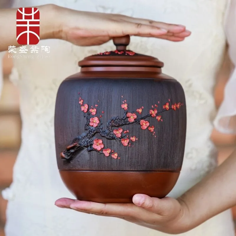 Purple Pottery Tea Jar, Ceramic Household Sealed Jar with Lid, Storage Pu'er Tea Powder, Premium High End Awakening Tea 3