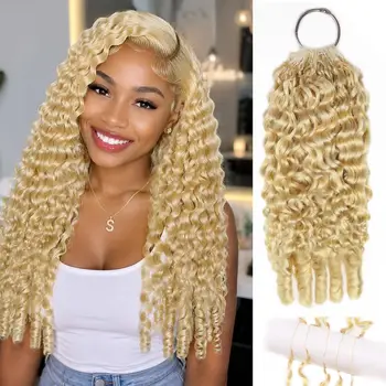 Extension di Capelli Umani Biondi Birmani Ricci con Nodi Invisibili 613, Treccine Boho a Uncinetto Senza Nodi