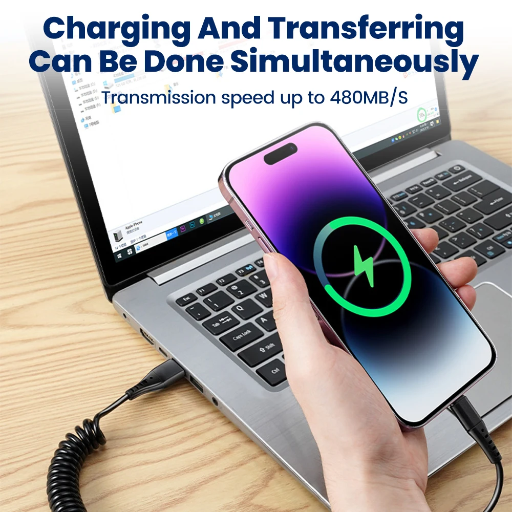 120W USB A to Type C Fast Charge Telescopic Car Charger Cable