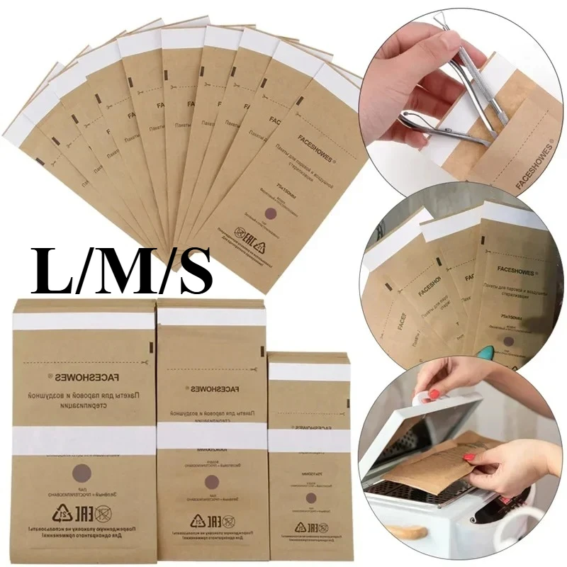 100Pcs Manicure Kraft Bags Nail Art Sterilizer Nails Clean Sterilization Bag Disposable Manicure Supplies UV Disinfection Tools