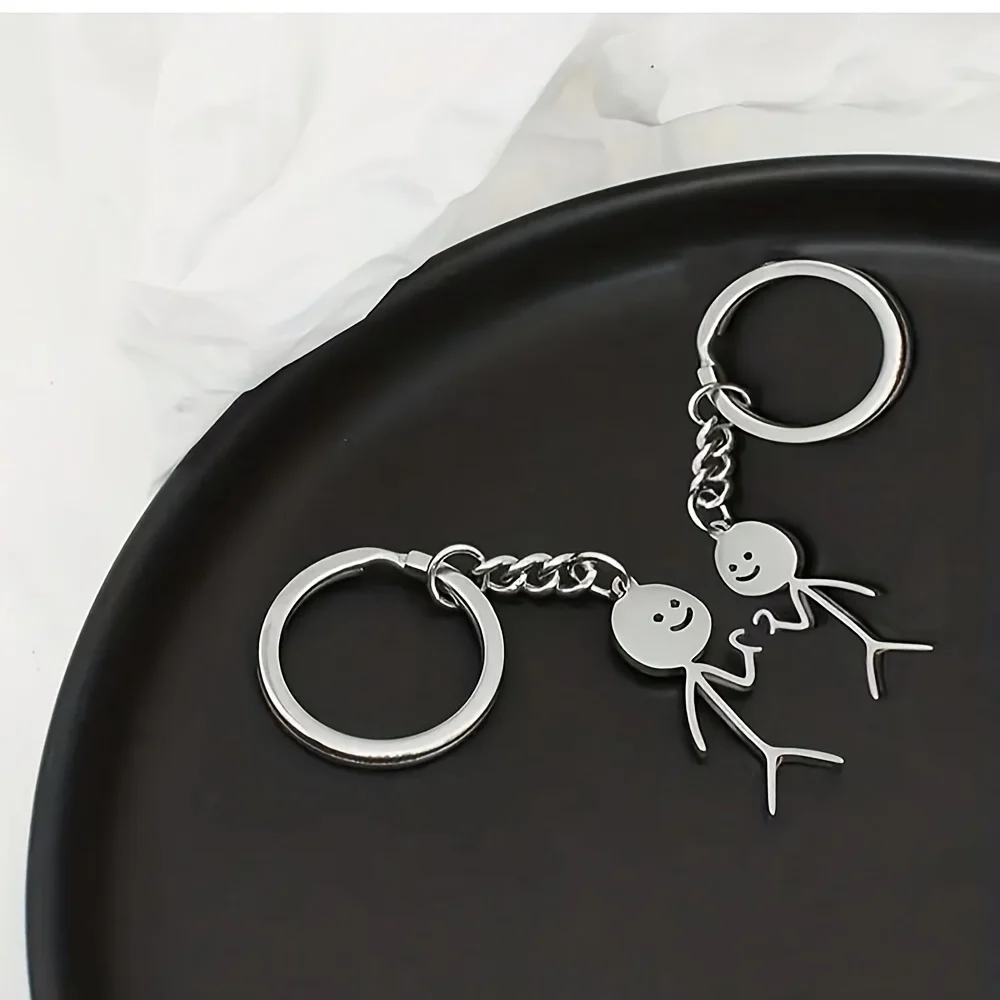 2-Piece "Stick Figure Couple" Heart-Shaped Keychains for Men - Cute Alloy Key Chains - Image 3