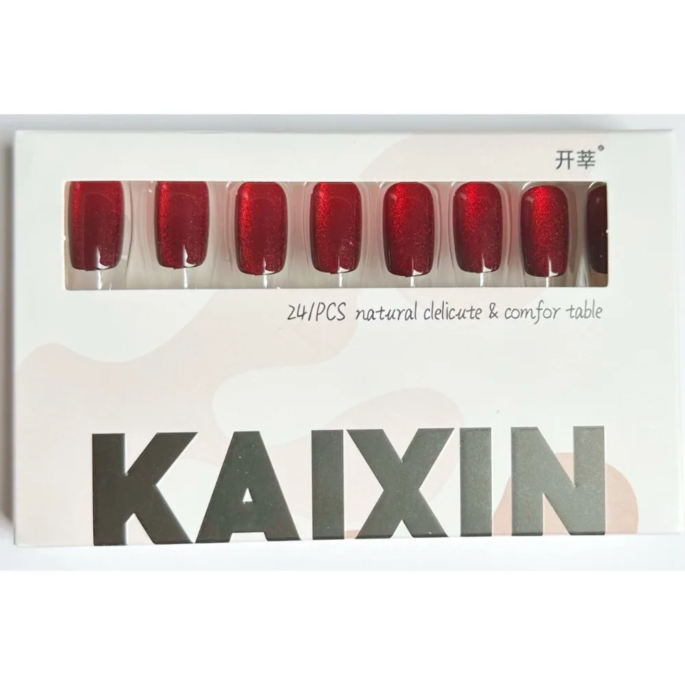 Fashion Cat's Eye French Fake Nails Faux Fingernails Medium Length False Nail Full Cover Square Head Press on Nails Women