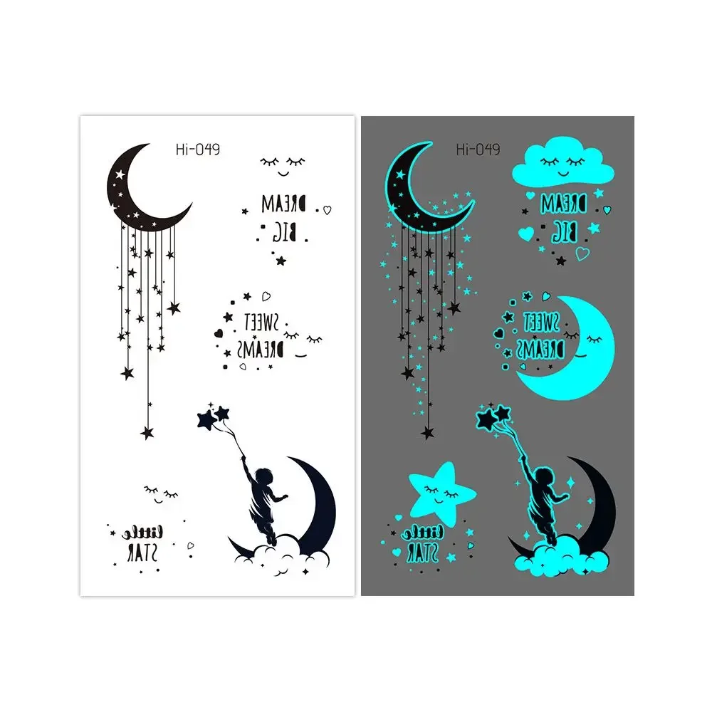 thumbnail image 1 of 1Sheet Fashion Waterproof Blue Luminous Tattoo Sticker Star Feather Tattoo Sticker Body Art Removable Temporary Tattoos, 1 of 4