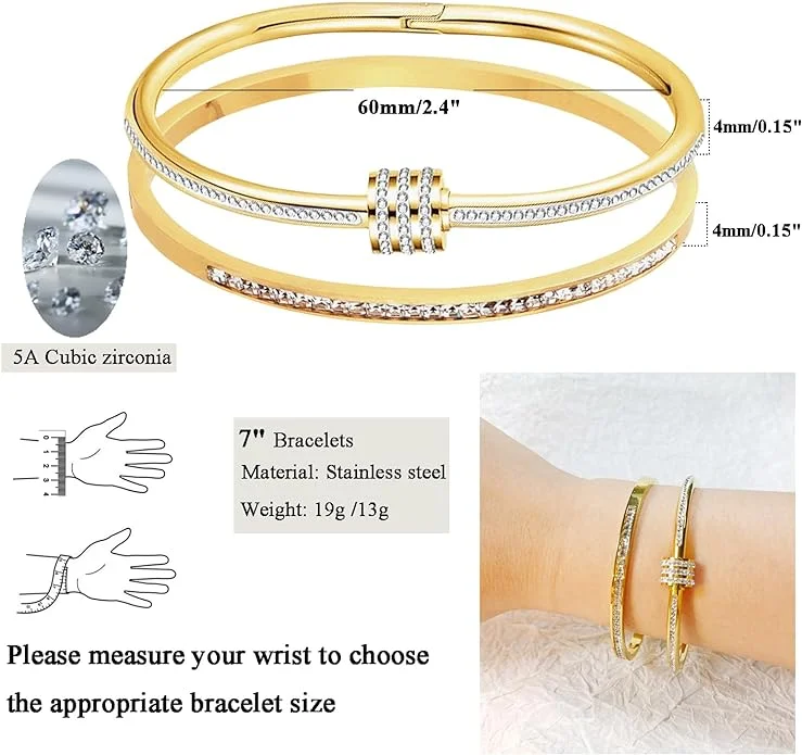 Zircon Bracelet Titanium Steel Gold Fashionable Classic Style Stainless Steel Inlaid With Zircon For Womens Daily Wear 1pc