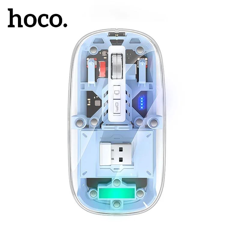  HOCO Acrylic Transparent cover Wireless Mouse DPI 2400 Battery Display Gamer Silent  Gaming Optical USB C For Laptop Tablet PC 