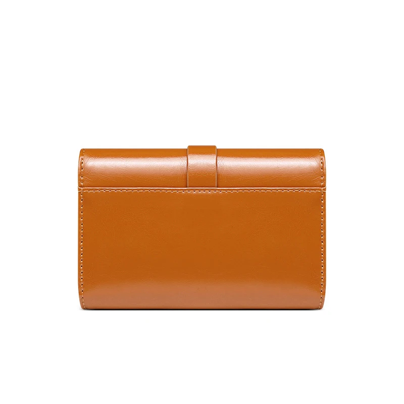 Trifold Billfold Cowhide Genuine Leather Wallet for Women Short Purses Card Slots ID Windows with Coin Pocket