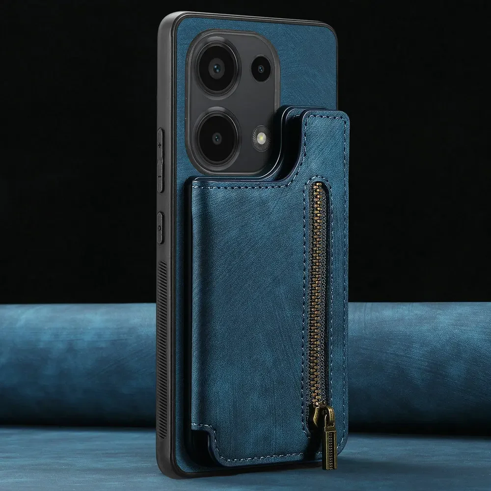 Zipper Leather Wallet Case with Card Holder and Back Cover