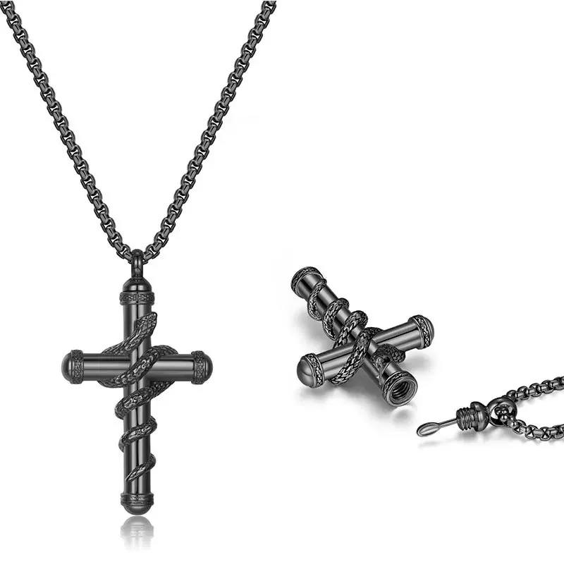 2024 New Luxurious Spoon Necklace Retro Snake Around Cross Stainless Steel Hollow Pendant Fashion Jewelry for Woman Man 4