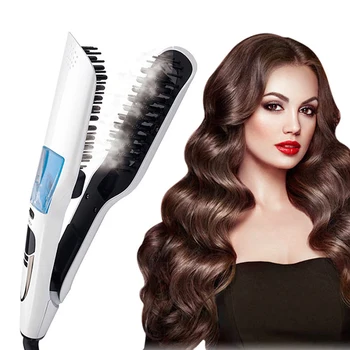Piastra per capelli professionale Spazzola Riscaldamento Pettini per capelli caldi Ferro arricciacapelli in titanio a doppia tensione Ferro piatto a vapore 1