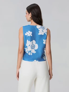 Stylish Sleeveless Floral Checkered Vest Chic Tie-front Outerwear for Trendy Summer Street Style Look 4