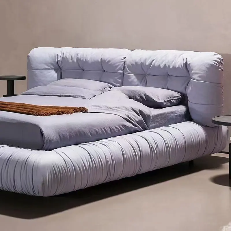 Modern minimalist cloud fabric bed master bedroom double bed villa large flat floor matte velvet king