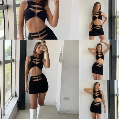 

Women's Skirts Sets 2023 Summer New Sexy Shoulder Hollow-Out Off Waist Fashion Solid Vintage Chic Show Navel Half Hip Wrap Skirt