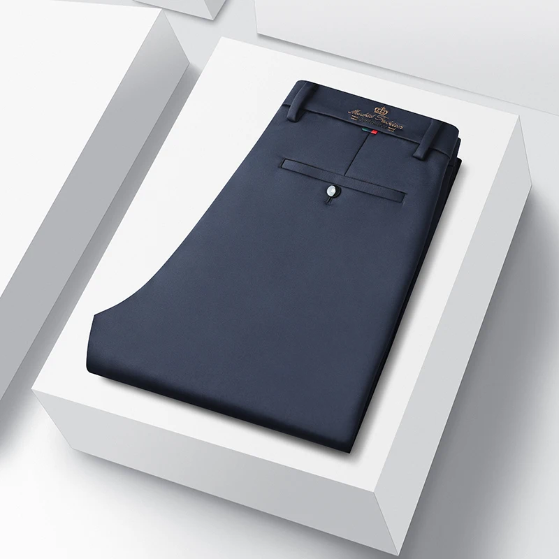 Spring Autumn Button Solid Pockets High Waist Casual Men's Clothing Trousers Trouser Suits Straight Preppy Style Formal Pants