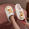 Corgi Pet Pattern Embroidered Plush Home Thick-Soled Comfortable Woolen Cotton Slippers Cute Warm Non-Slip Indoor Slippers Pet Mom Gift Dog Lovers Men and Women Can Wear 3