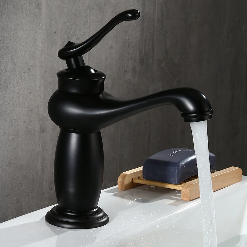 Bathroom Sink Faucet Black Bronze Finish Brass Basin Sink Taps Single Handle Water Taps Deck Mounted Single Hole Water Mixer Tap