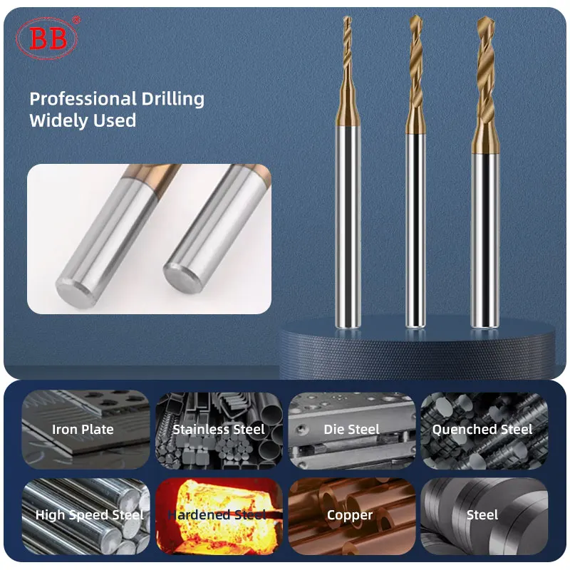 BB 마이크로 드릴 미니 코팅 솔리드 카바이드 비트, 금속 다리미 스틸 홀 드릴링, 3x D 절단 길이 D = 4mm CNC 공구, 2.03-3.75mm, 1 개