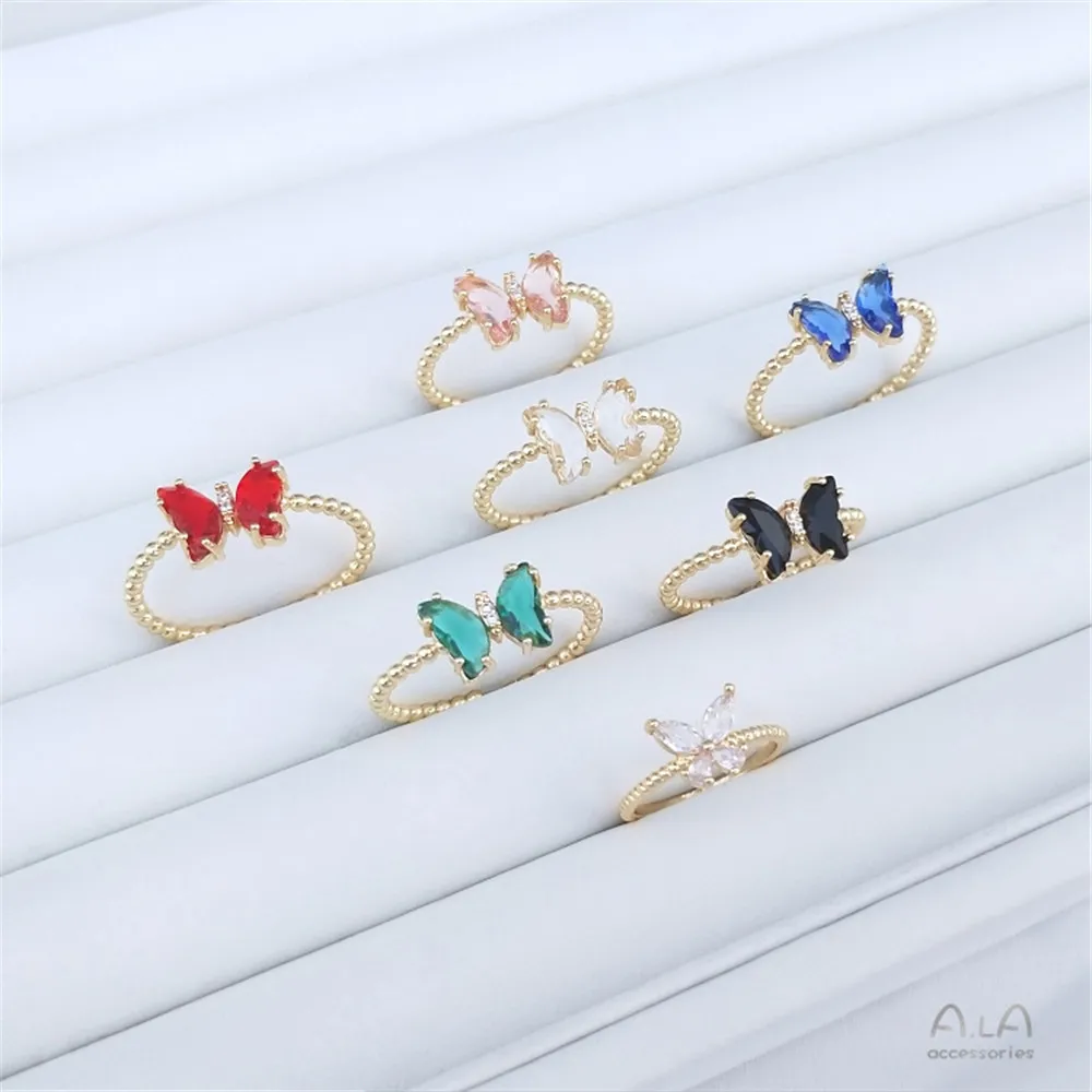 14K gold zircon butterfly ring color zirconium opening ring fashion light luxury refined simple ring