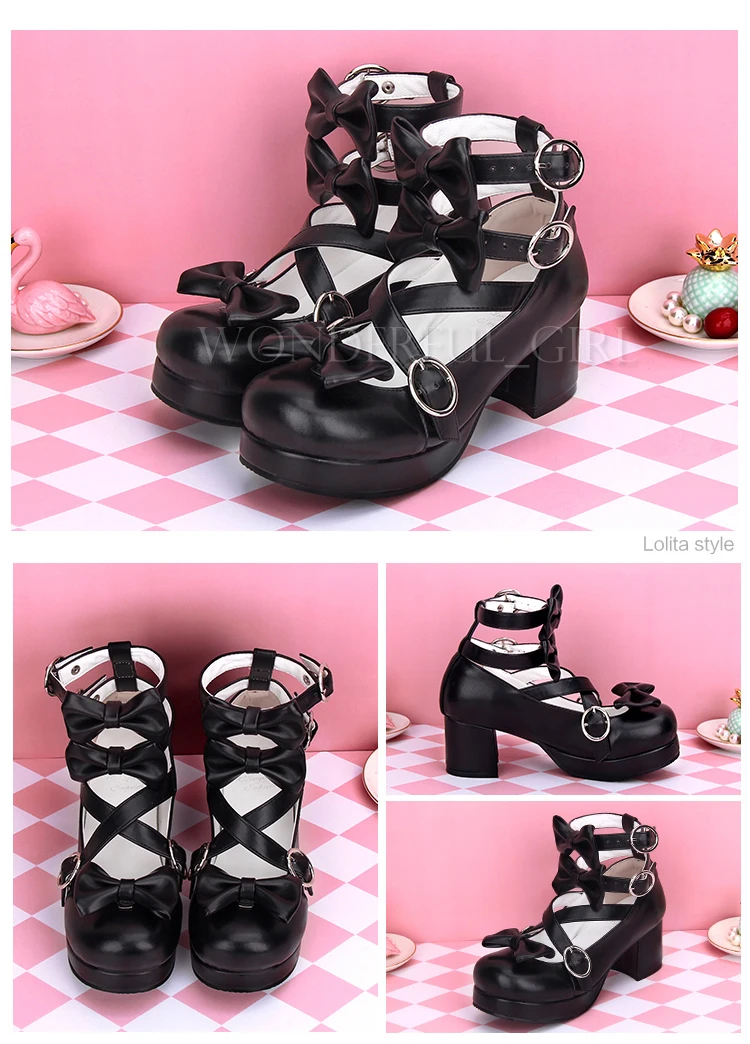 Neue japanische Lolita-Schuhe Anime Cosplay Stiefel Mädchen Prinzessin High Heels Damen Schuhe mit Schleife 12