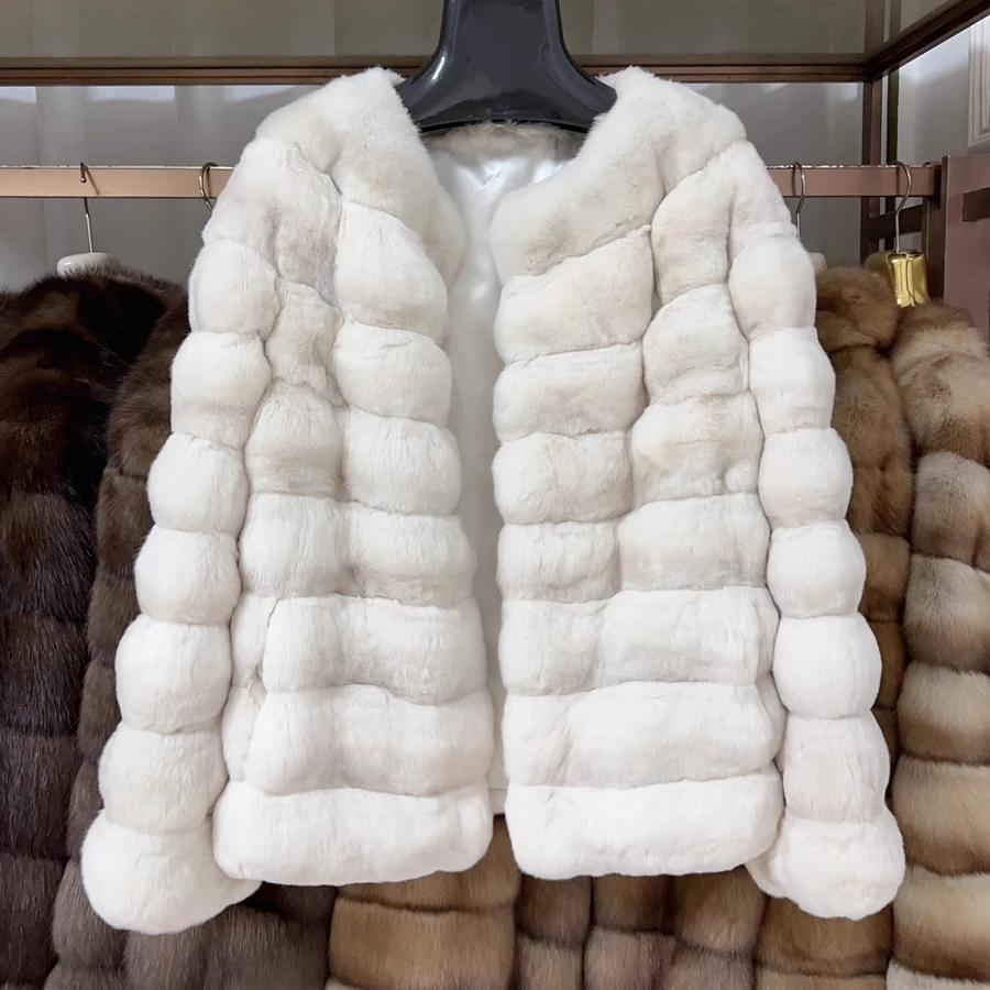 

Chinchilla Fur Real Rex Rabbit Fur Coats White Fur Jacket Best Selling Short Natural Rabbit Fur Coat Women