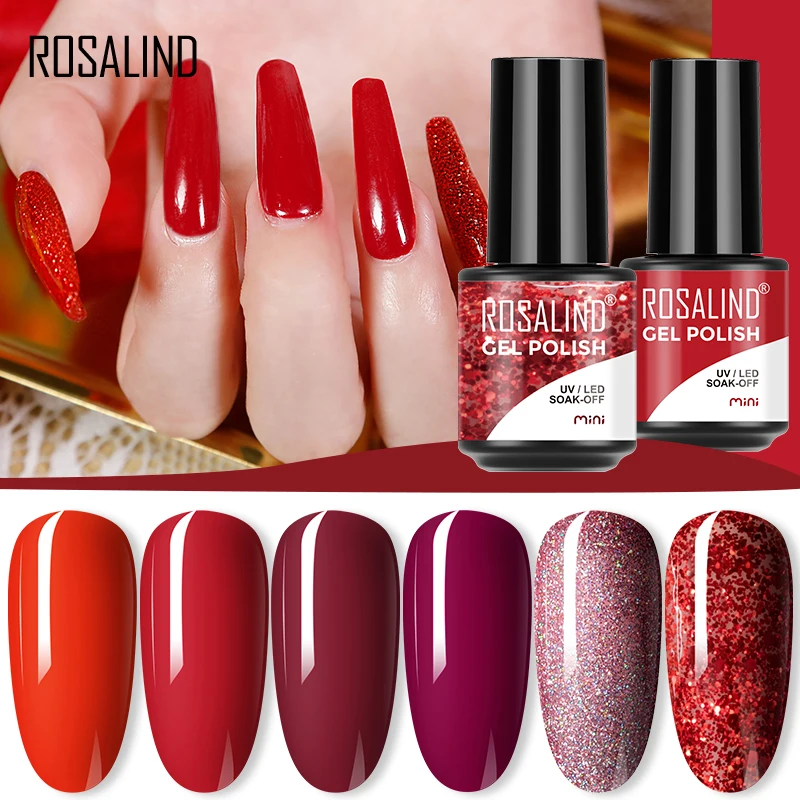 ROSALIND Set di smalti per unghie in Gel da 7ML 2/4/6 pezzi smalto Gel glitterato per Manicure Set di smalti per unghie Semi permanenti con lampada UV colorata