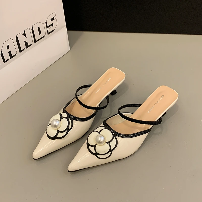2025 Flower Pointed Toe High Heels Women Luxury Designer Sandals Female Summer Elegant Fashion Pumps Flower Mule Slippers Women 5