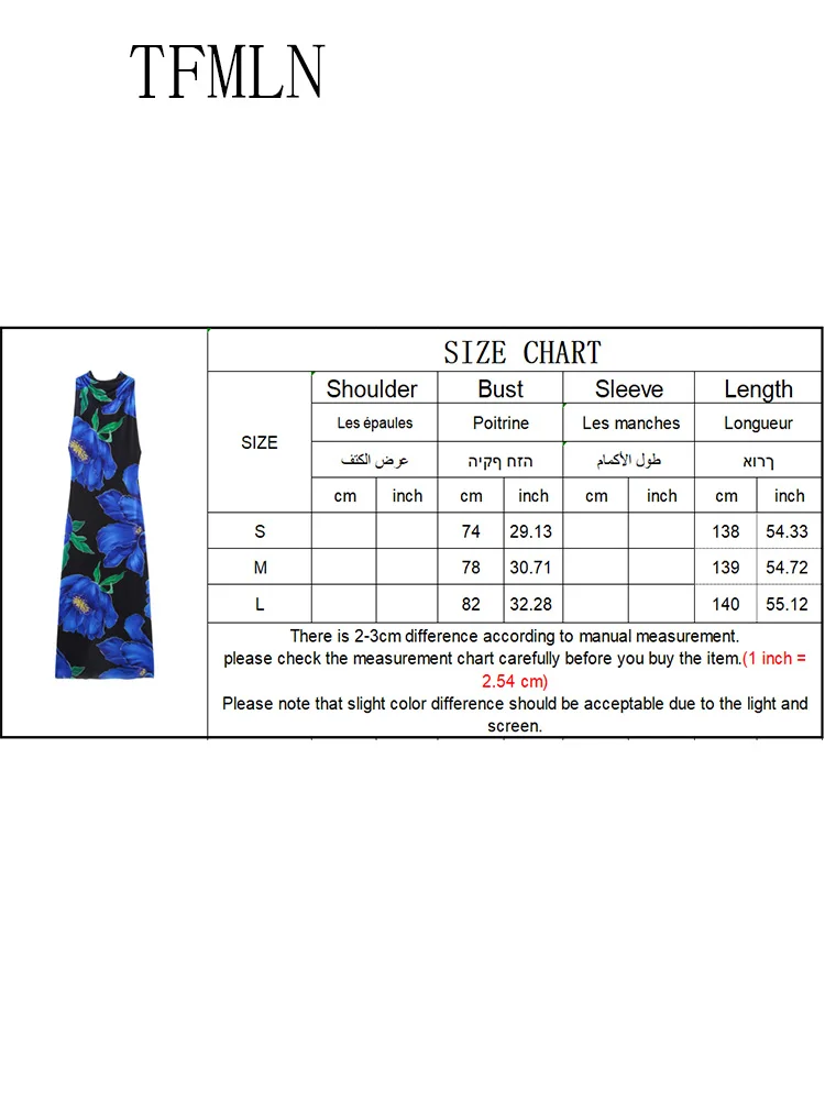 TFMLN Elegant Women Printed Halter Long Dress 2025 Summer Sleeveless Slim Backless Tulle Thin Party Dress Fashion Causal Dress