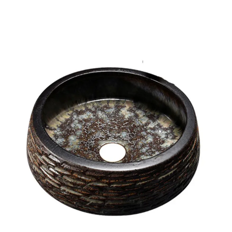 Antique Bathroom Sink Round Bowl Basin Washroom Ceramic Washbasin Balcony Countertop Art Basin with Faucet 6