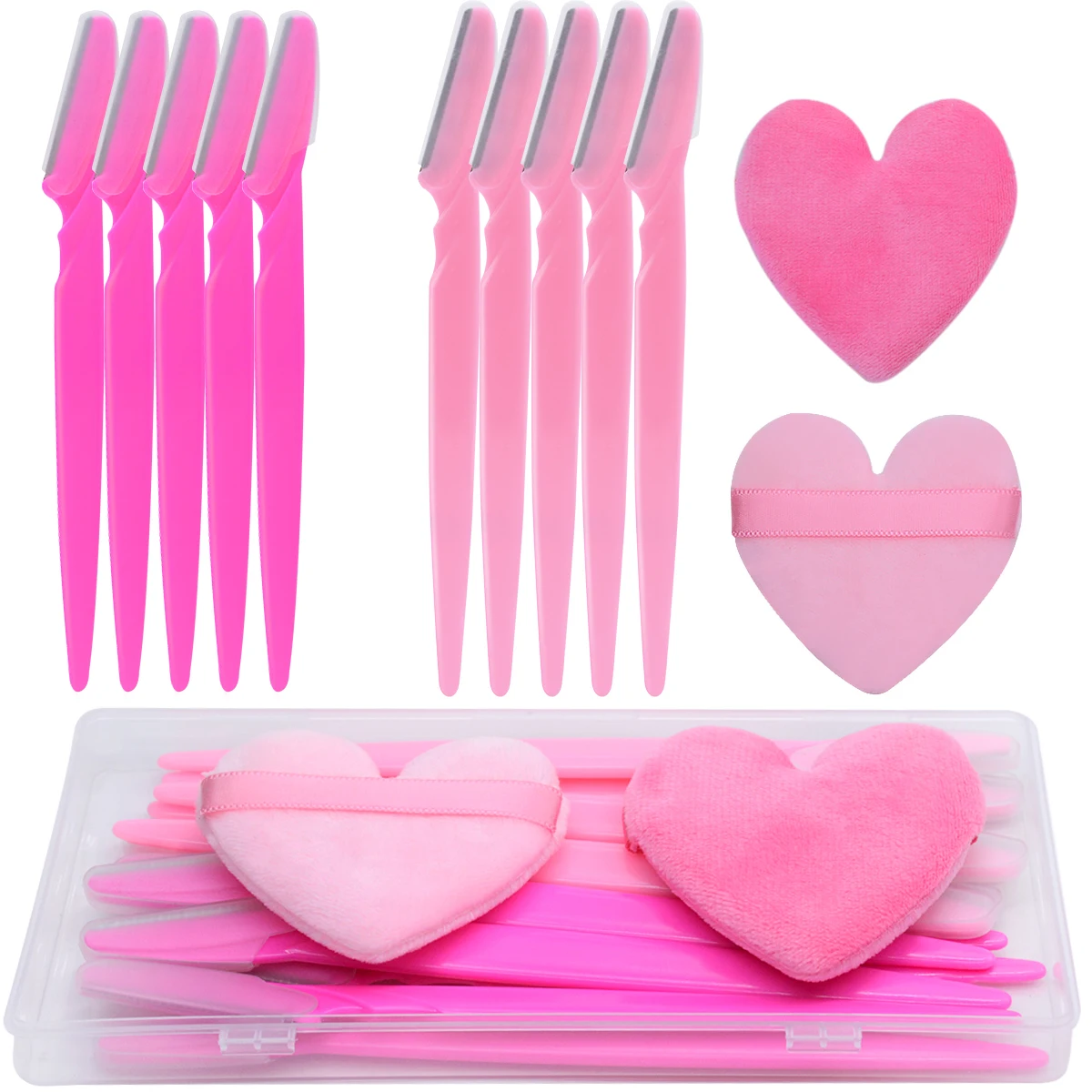 10Pcs Eyebrow Razors Trimmer and 2pcs of Makeup Sponge Puff With Case Face Body Hair Remover Eye Brow Shaver Beauty Tools Kit 4