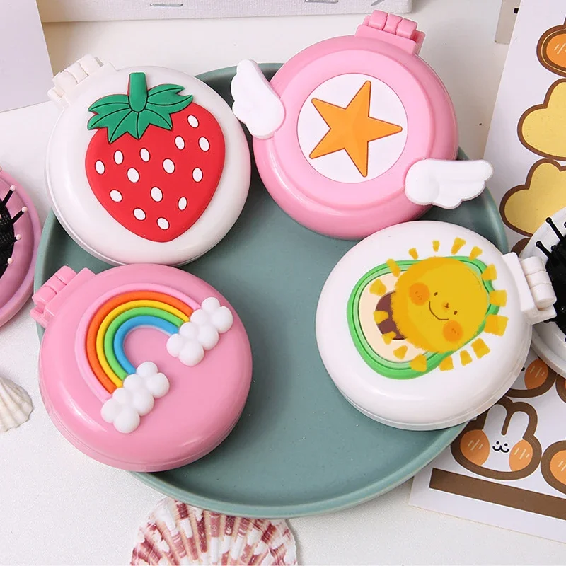 Princess Air Cushion Massage Makeup Hair Brush Cute Cartoon Animal Fruit Portable Comb with Mirror for Girls Baby Kids Stuff