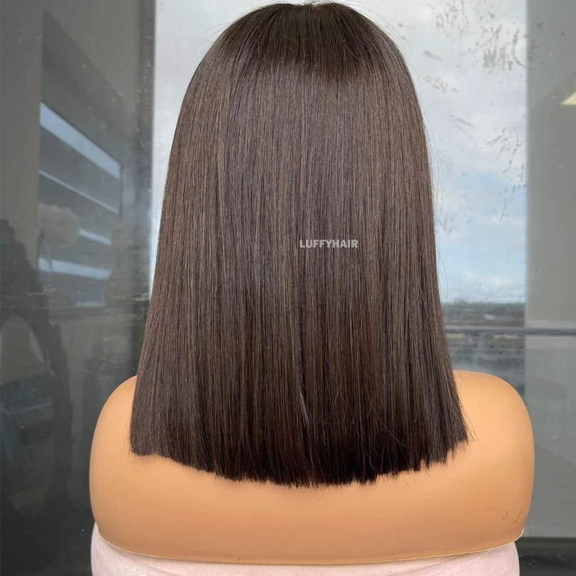 Blunt Cut Short Bob Human Hair Wig Bone Straight Human Hair Wigs For Women 5x5 Silk Base Closure Bob Wig