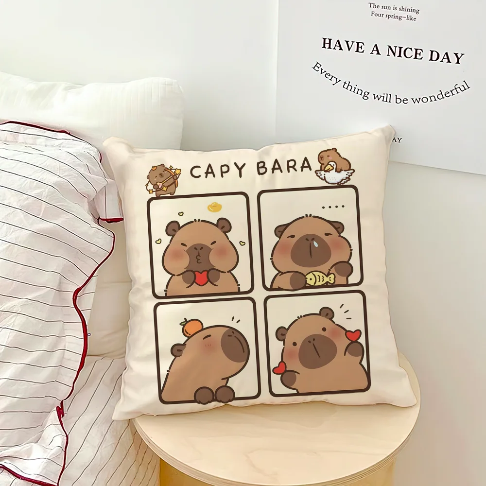 Capybara Cartoon Cute Pillow Case Image 8
