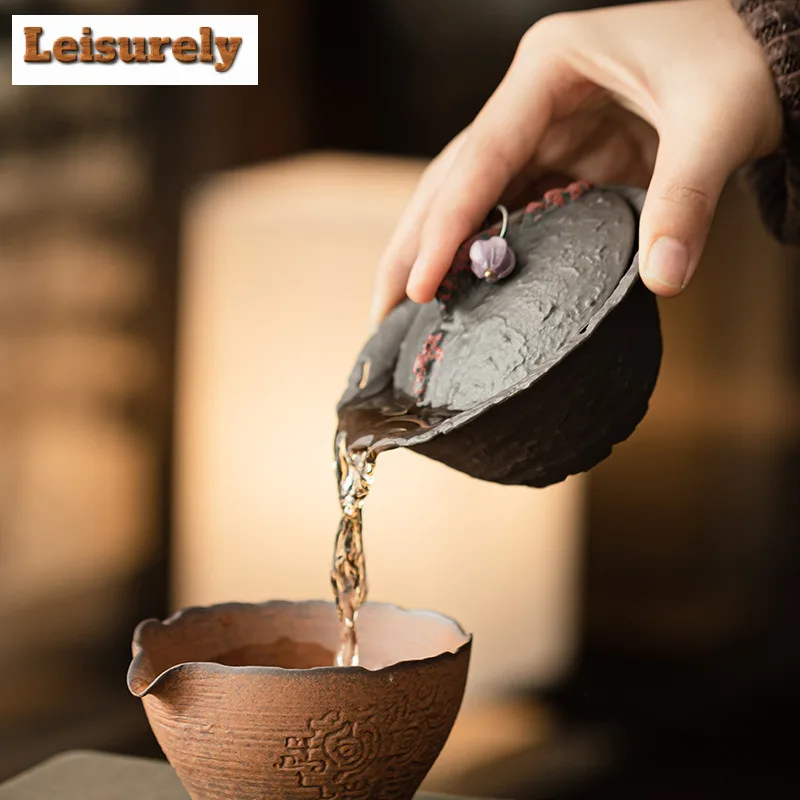 150ML Creative Flame Mountain Old Rock Mud Gaiwan Tea Tureen Tea Bowl With Lid Kit Tea Brewing Cover Bowl Teaware Decoration