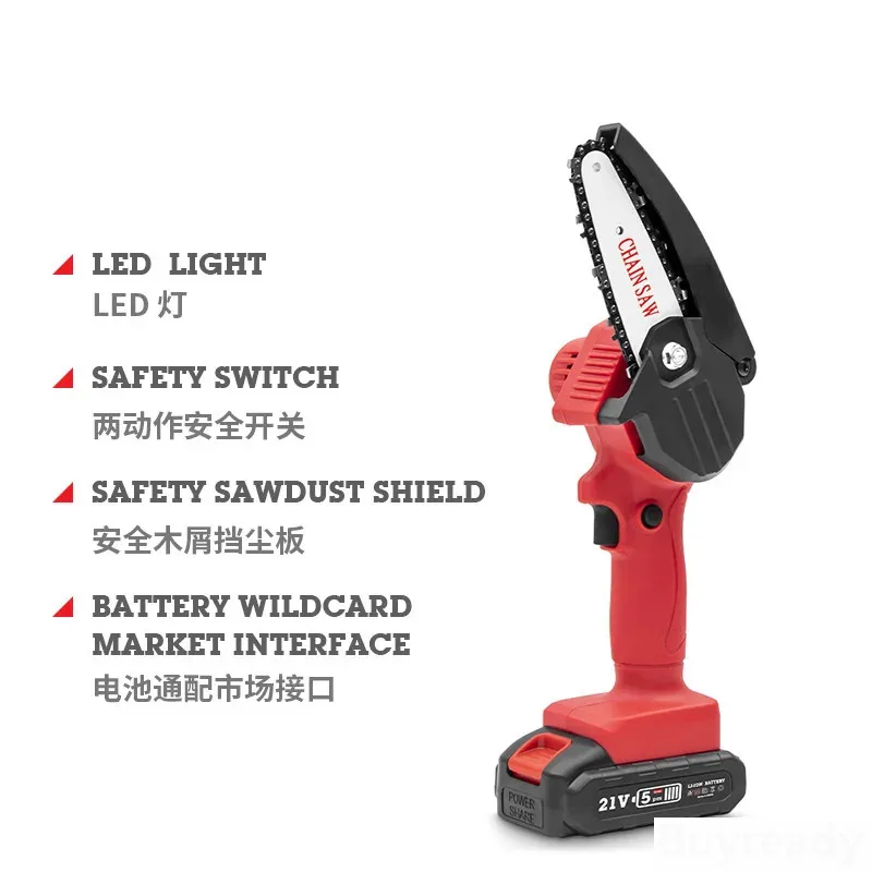110V 220V 550W 1500mAH Rechargeable Cordless Mini Electric Chain Saw Woodworking Saw One Hand Electric Saw Garden One Battery 2